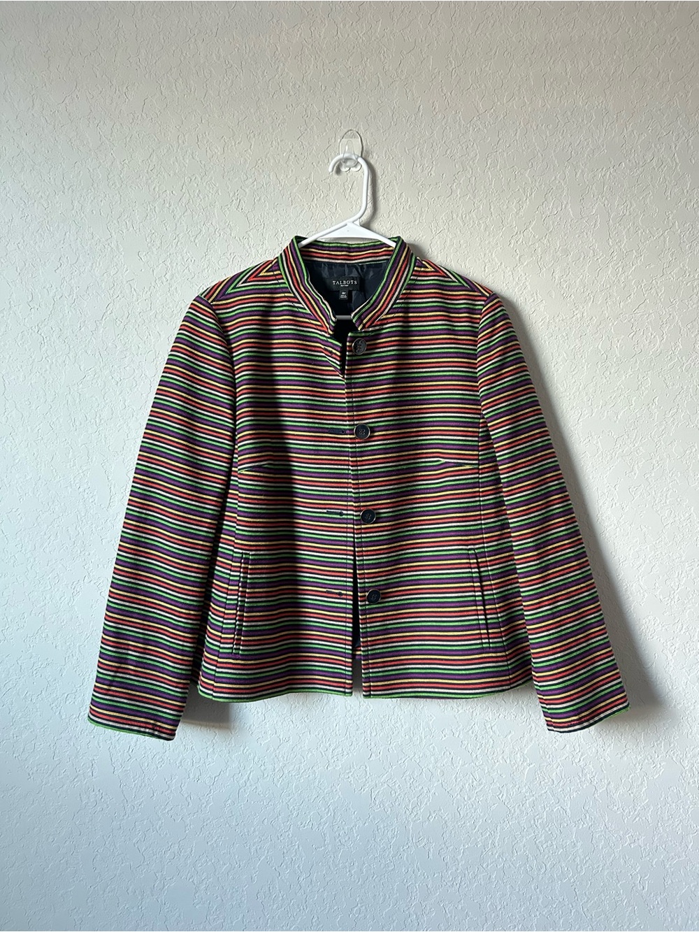 Talbots Multi Colored Striped Button Front Blazer